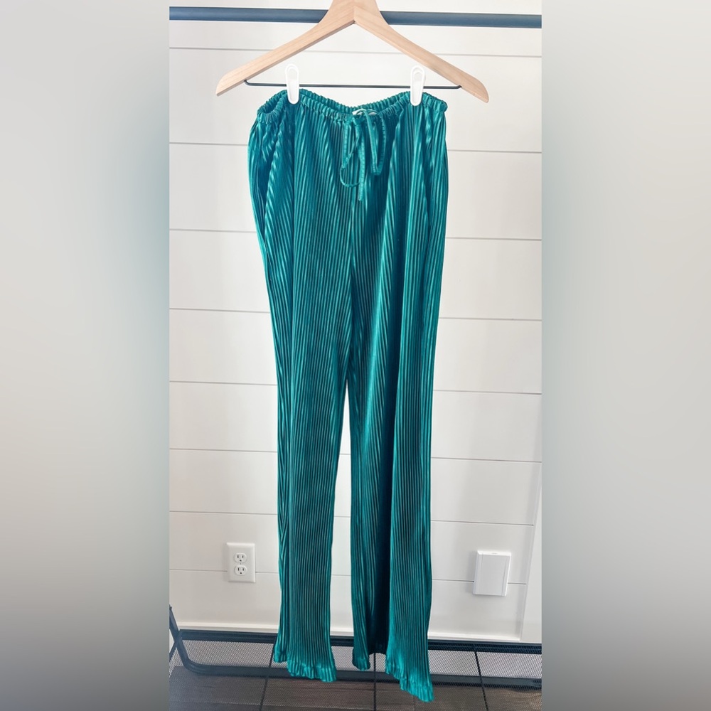 Elegant Teal Wide Leg Pants